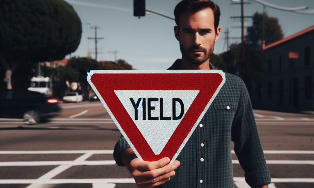 Red And White Triangular Yield Sign At Intersections
